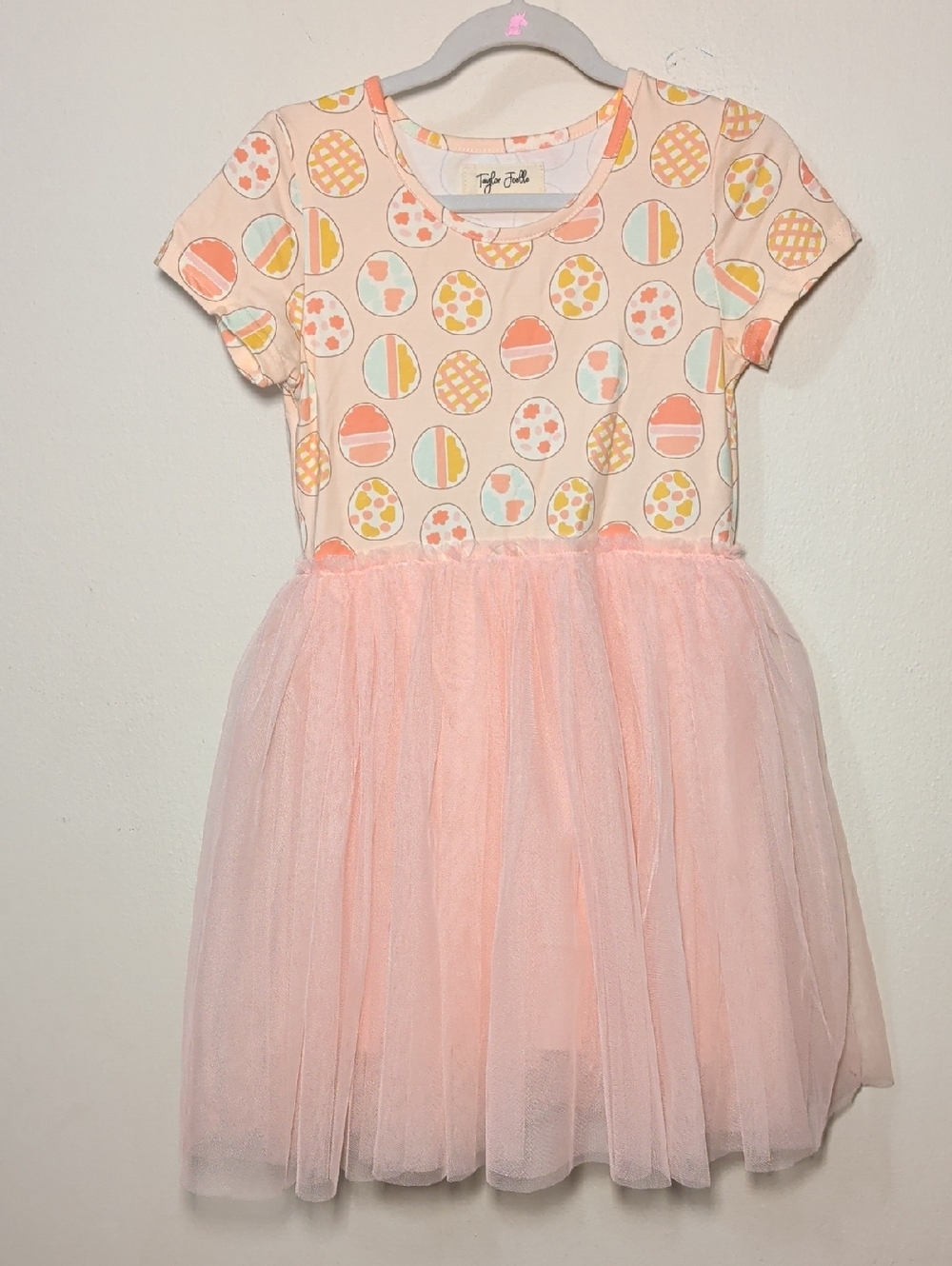 Taylor Joelle Painted Egg Tulle Twirl Dress Pink Yellow Pastel Girls Size 7